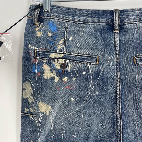 Man X One Teaspoon 32R Blue Suede Mr Browns Paint Splattered Distressed Jeans - Picture 7 of 12